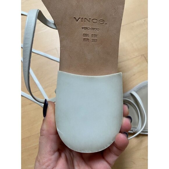 Vince Women's BNW)T Ivory "Layla" sandals sz 9.5 leather ankle wrap Flaw - stain - Picture 6 of 8